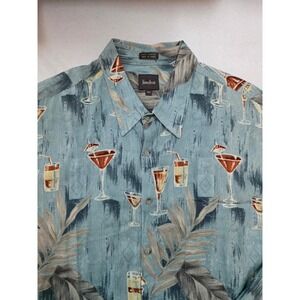 Neiman Marcus Mens XXL Blue Rayon Cocktail Tropical Print Short Sleeve Shirt
